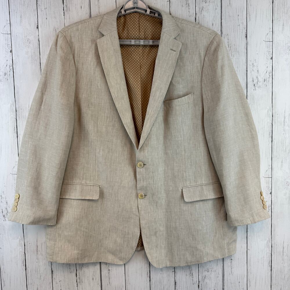 Enzo Natural Linen Sartorial AMF Single Breasted Suit Blazer Sport Coat Size 50L